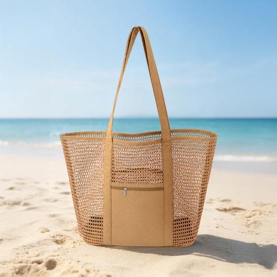 Mesh Beach Tote, Women Shoulder Bag, Sandproof Breathable Beach Bag with Zippered Pocket, Summer Travel Tote Bag for Holiday Daily Use