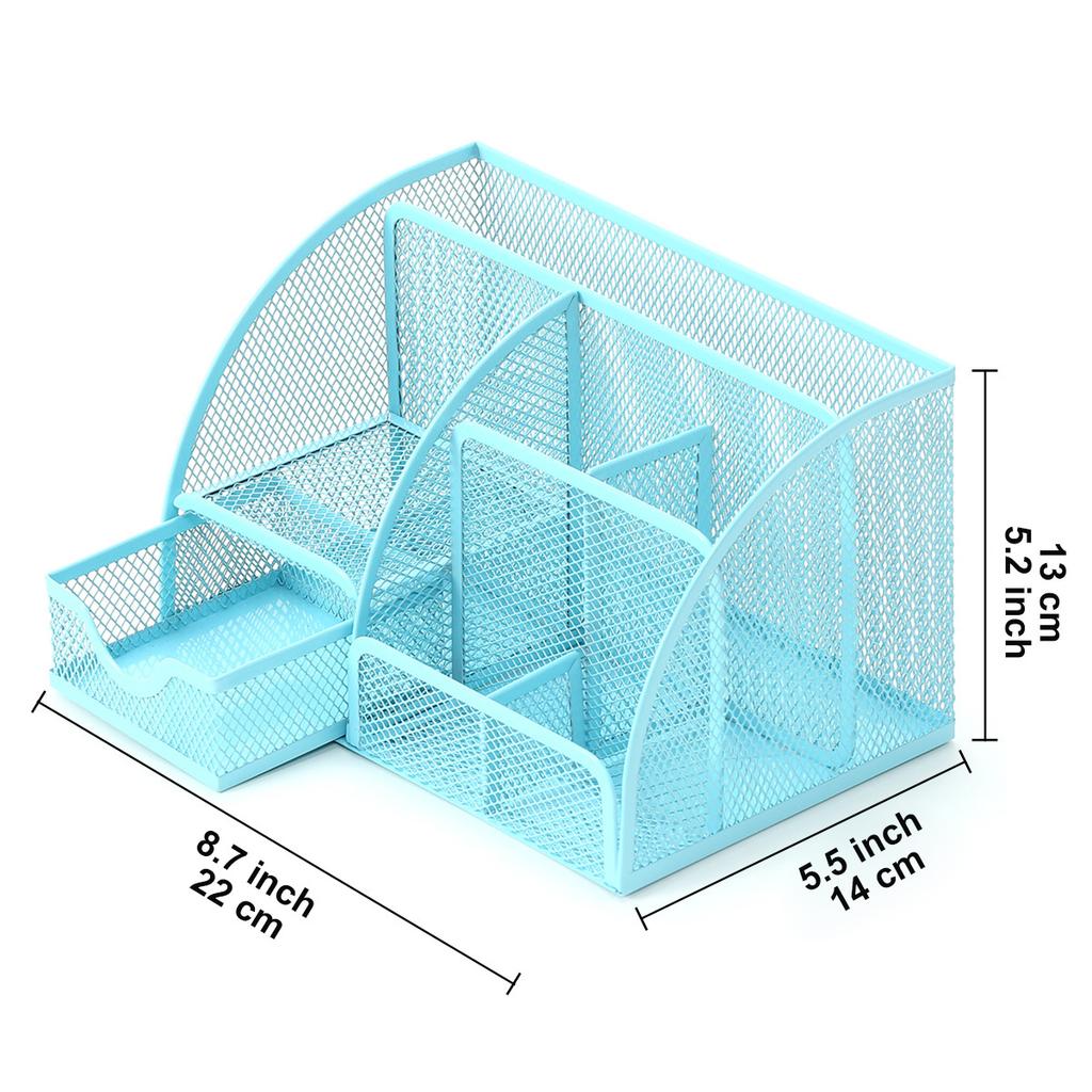 Office Desktop Storage Box Desktop Pen Holder Metal Pen Holder with Multiple Compartments Metal Mesh Square Divided Container