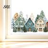 Weihnachtsfensterbilder Winterdorf Statische Aufkleber, Schneeflocke Schneemannhaus Partyzubehör Aufkleber, Abnehmbare Decals für Weihnachts-Schaufenster Haus