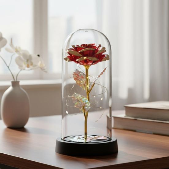 Preserved Rose in Dome with LED Light Artificial Eternal Rose Flower Gifts for Her Mom Women Valentine's Day Mother's Day Christmas Birthday Gift