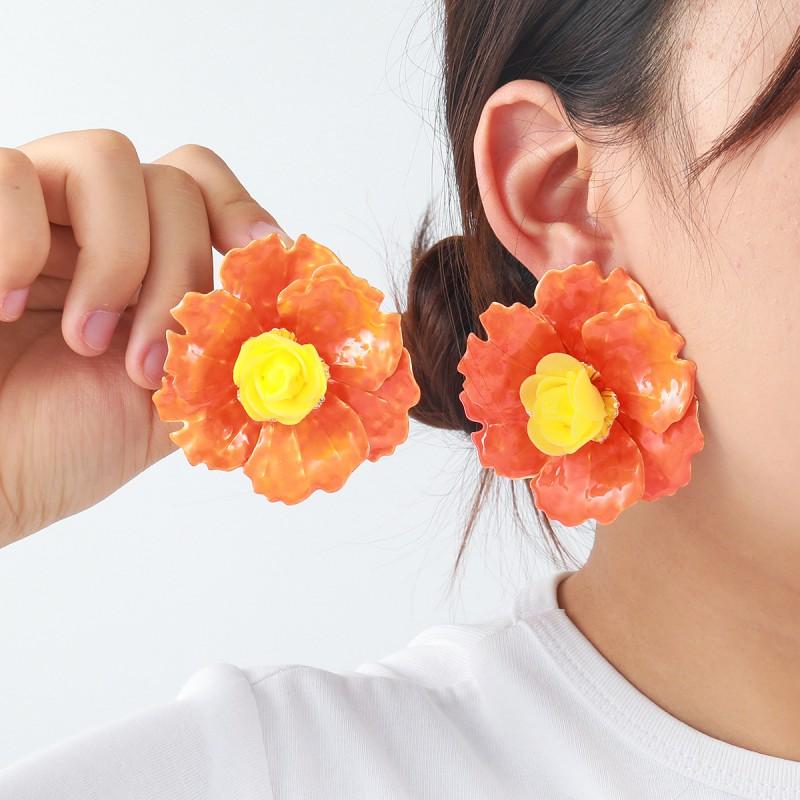 Oversized 3D Floral Earrings Women Zinc Alloy Studs In Pastel Bold Colors Lightweight Chic Statement Jewelry