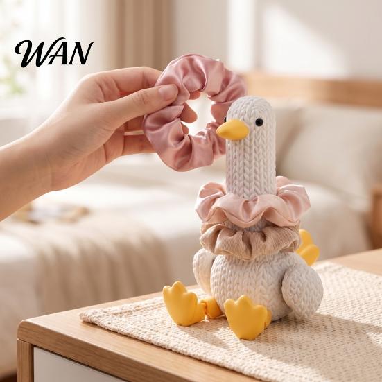 Hair Rope Storage Holder 3D Printed Articulated Goose Ties Rack, Cute Knitted Texture Desktop Organizer for Dressing Table Accessories and Headbands,