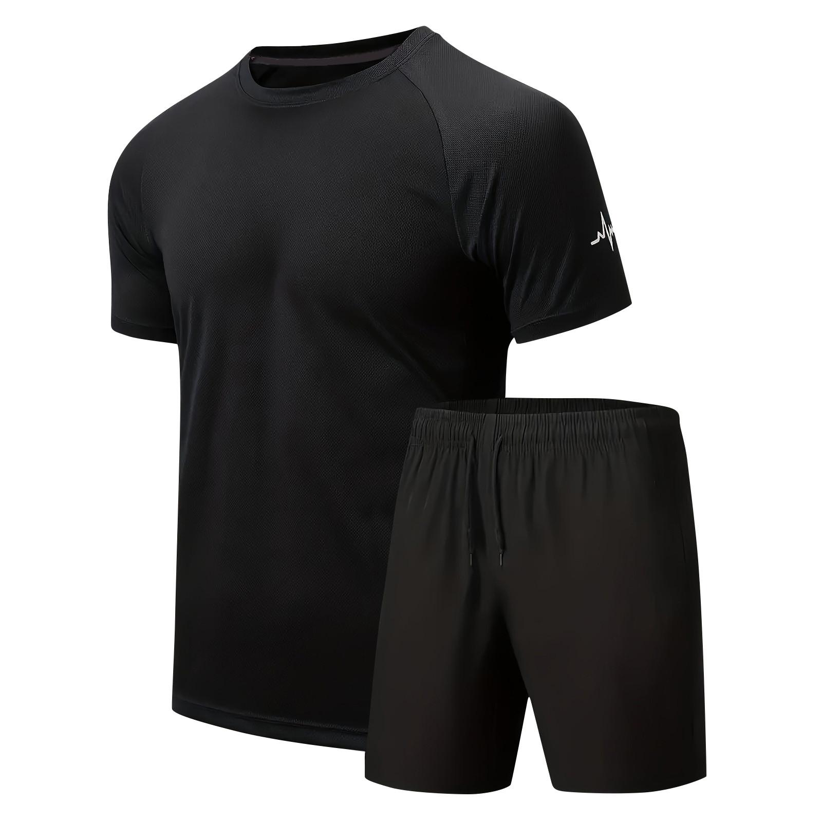 

Мужской спортивный костюм Мужской летний тонкий дышащий повседневный костюм с шортами и коротким рукавом XL чёрный