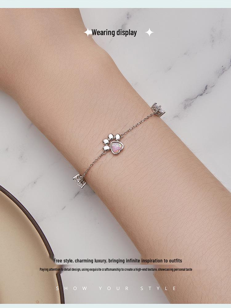 Yin Ziyun Exquisite Opal S925 Silver Cat Paw Print Bracelet - Niche Luxury Jewelry Gift