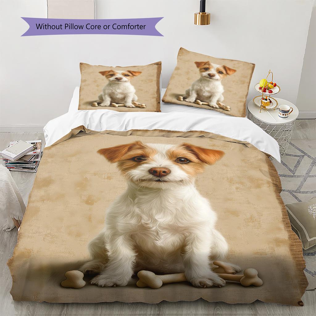 Dog&Bone Pattern Bedding Quilt Set Quilt Cover Pillowcase Home Decoration Birthday Gift (1 * Duvet Cover + 2 * Pillowcase, Without Core)