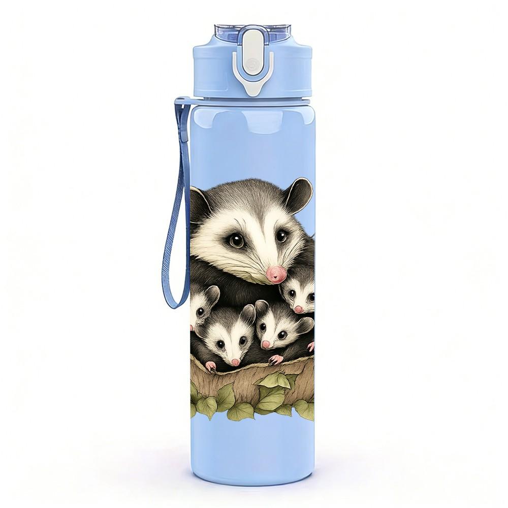 1PC Opossum Floral Portrait Art 750ml Color Plastic Sports Water Bottle Leakproof Flip Straw Lid Suitable for Sports Office Home Use