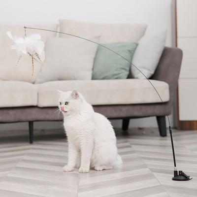 Cat Teaser with Strong Suction Cup Interactive Boredom Relief Stick Toy Creative Eye-Catching Cat Toys for Home Pet