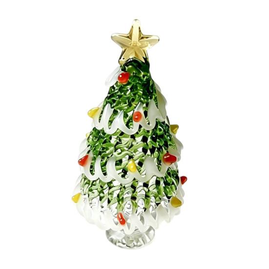 Miniature Christmas Tree Ornaments Glazed Figurine, Glass Pulled Wire Desk Decor, Unique Gifts for Friends Mini Holiday Tabletop Ornament Car