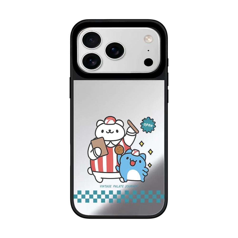 IPhone 12 13 14 15 16 17 Pro Max Cute Cartoon Pet Burger Mirror Surface Black Border Magnetic Protective Case