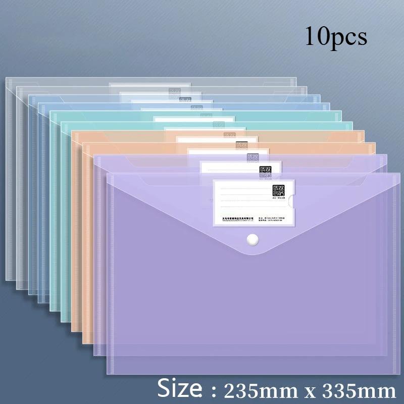 10 STUKS Plastic Mappen voor Documenten, A4 Formaat Plastic Enveloppen met Drukknopsluiting, Transparante Dossiermappen Tassen voor Schoolkantoor