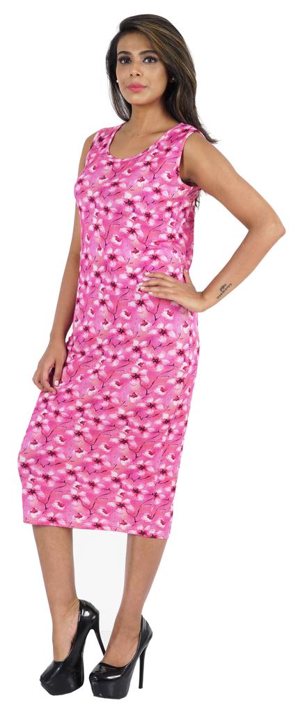 Bimba Printed Bodycon Midi Dress For Women Casual Sleeveless Viscose Jersey