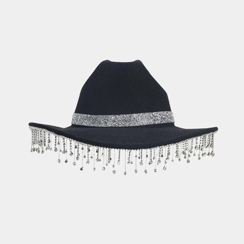 Lightweight Fedoras Hat Woman Men Felt Ladies Cowboy Hat Party Rhinestone Western Party Hat Bonnet Men Windproof Hat