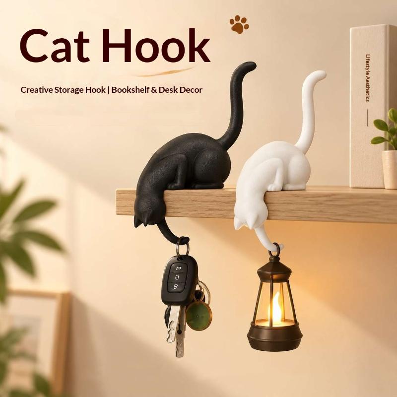 Kreative 3D-gedruckte Klebehaken für die Wand Katzenschwanzform Regalrand Bohrlos Heimdekoration Katzenform Hängehalter