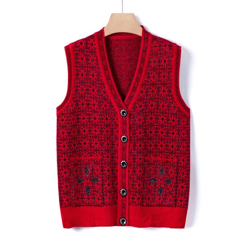 New mother's autumn vest jacket medium and old knitted sweater vest casual grandma autumn top