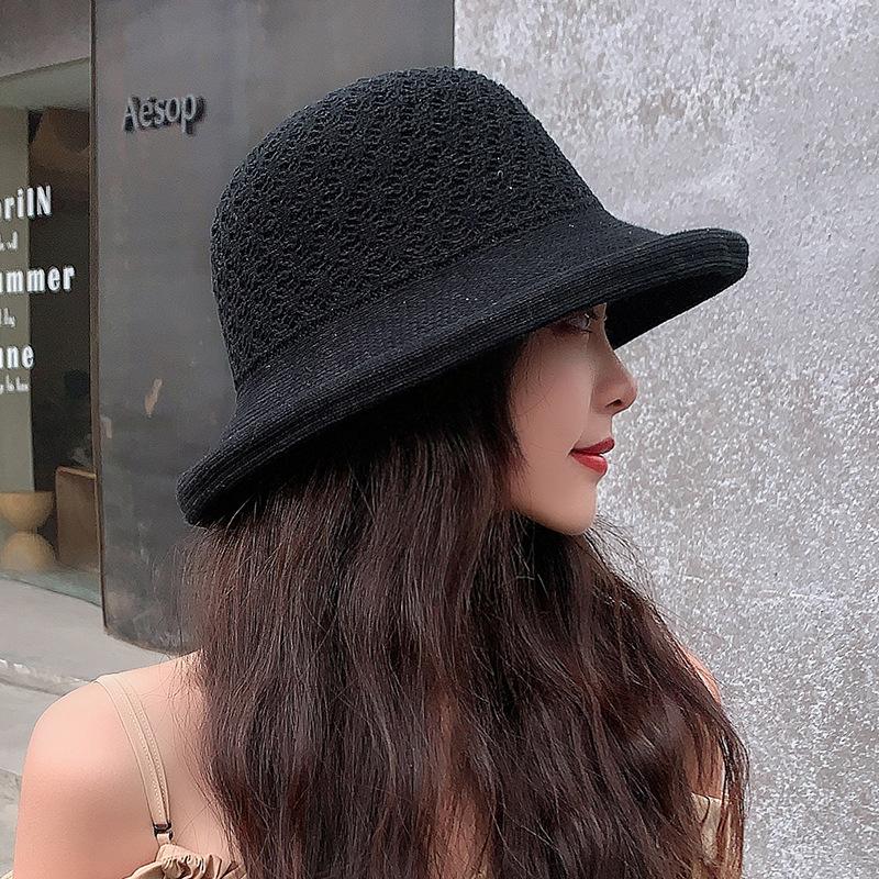 Spring and Summer Women's Solid Color Knitted Fisherman Hat Outdoor Sunshade Breathable Fashion Sweet Hat