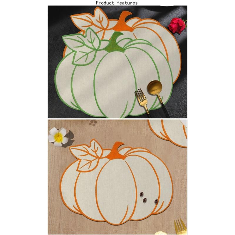 Elegant Embroidered Pumpkins Leaf Placemat For Halloween Dining Table Decoration Waterproof And Heat Resistant Kitchens Tableware
