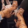 2021 Women's Fashion High Heels: Apricot Roman Lace-up, Thin and Thick Heels, Summer Square Toe, Large Size