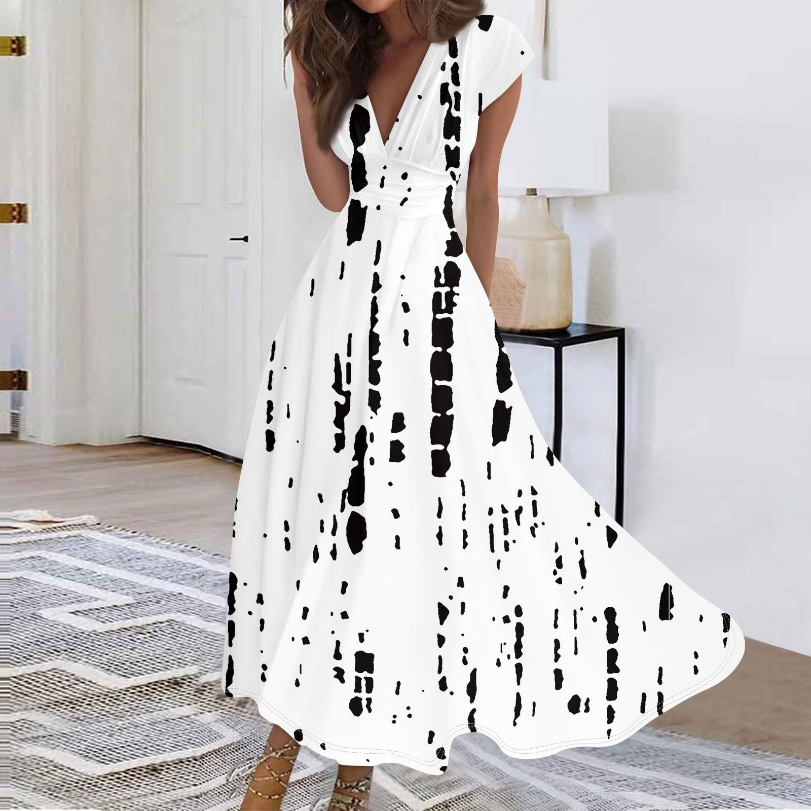 

Женские модные повседневные плиссированные полосатые платья с v-образным вырезом и рюшами и короткими рукавами на шнуровке M белый