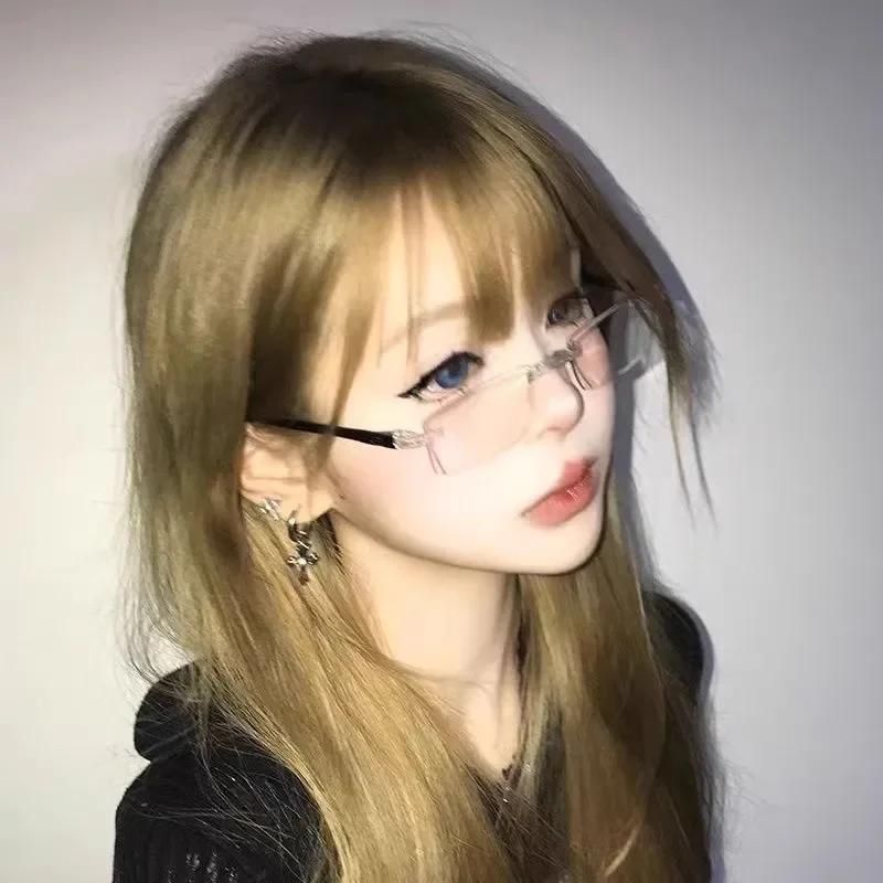

Y2K Square Rimless Anti-Blue Light Glasses Women Men Summer Silver Frame Optical Spectacle Eyeglasses Computer Reading Eyewear чёрный