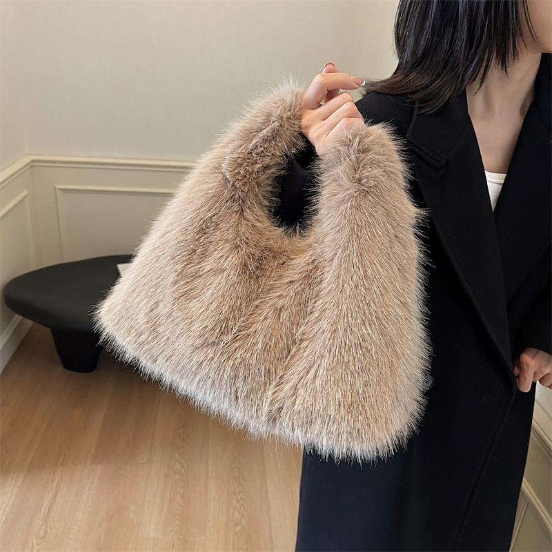 Ielgy One-Shoulder Trendy Plush Handbag Autumn Winter Fashion Large-Capacity Cross-Body Bag