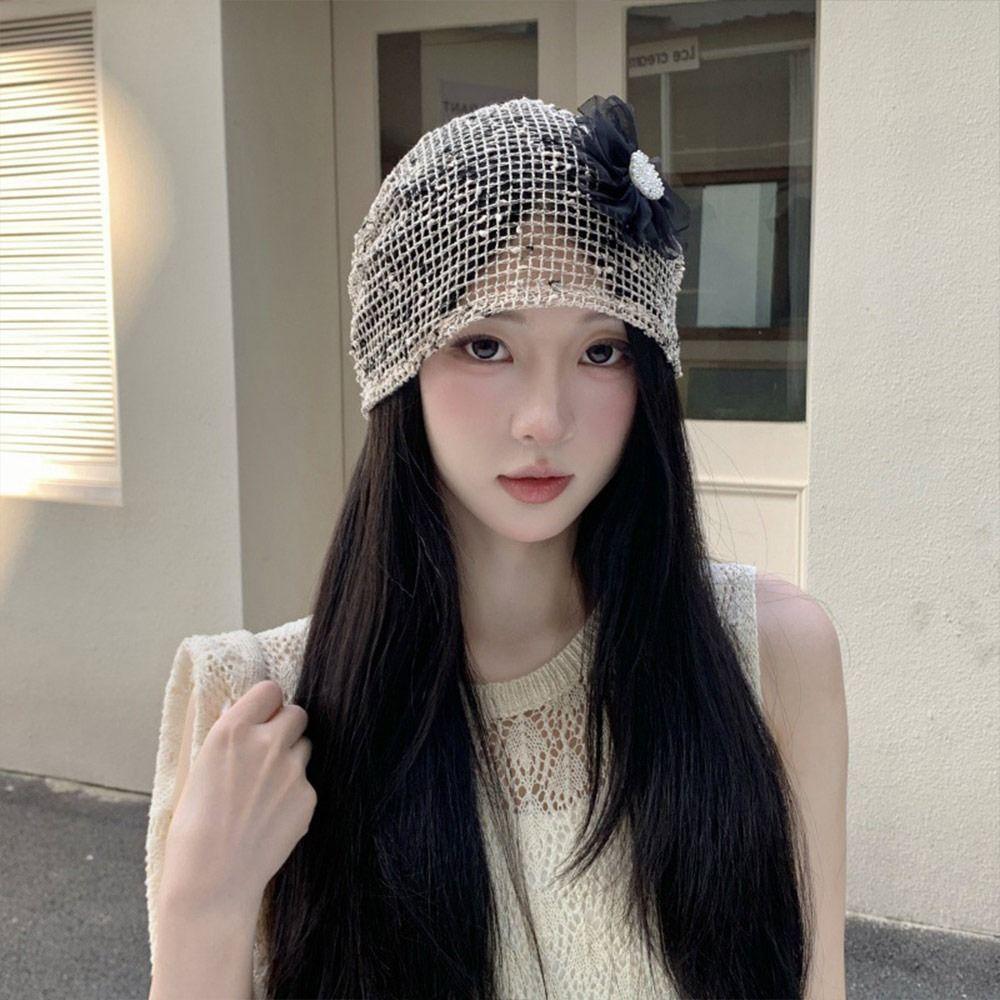 Lace Flower Stacked Hat Thin Soft Pullover Hat Creative Cap  Spring Summer