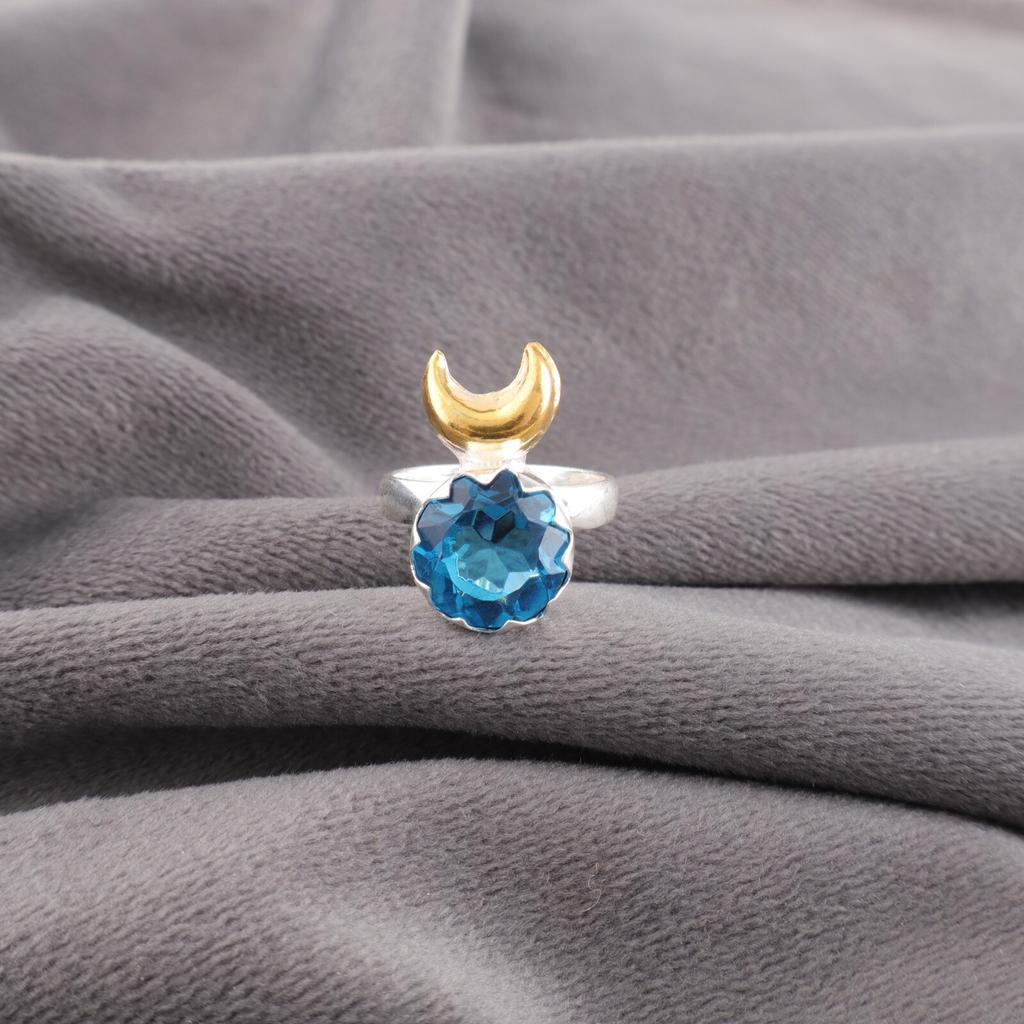 Swiss Blue Topaz Gemstone 925 Sterling Silver Handmade Ring Fashionable Jewelry RR-58-7