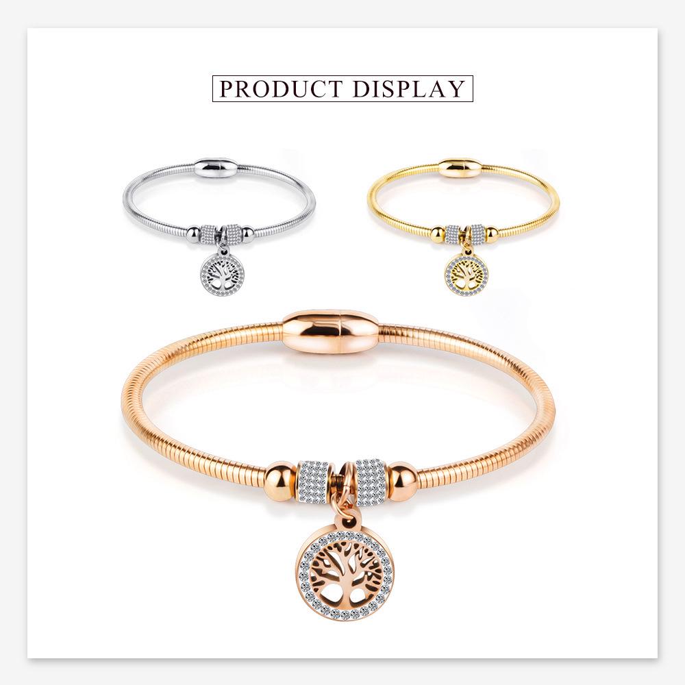 European and American LifeTree Rhinestone Titanium Steel Bracelet with Stainless Steel Magnet for Women