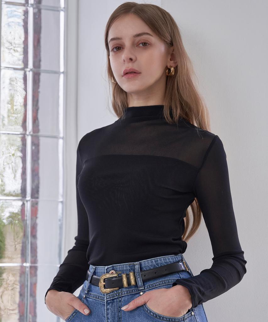 LENIC&MCCOY Slim Silhouette Sheer Mock Neck T-Shirt Mm10Ts570Fcy