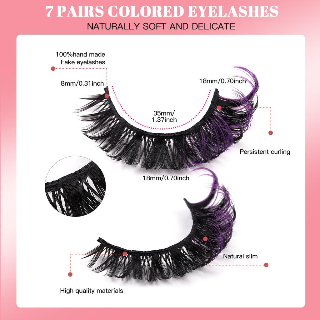 7 Pairs Of Colored End-Of-Eye Lengthened False Eyelashes, Naturally Thick, Japanese Light And Breathable, Reusable