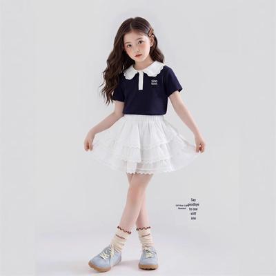 Girls' Lace Summer Skirt & T-Shirt Set - Fashionable Princess Style Two-Piece Outfit