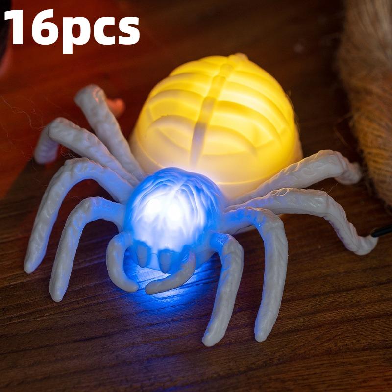 16pcs Halloween Light Up Spider Figurine, Realistic LED Glowing Spider Statue, Indoor & Outdoor Home Party Decorations