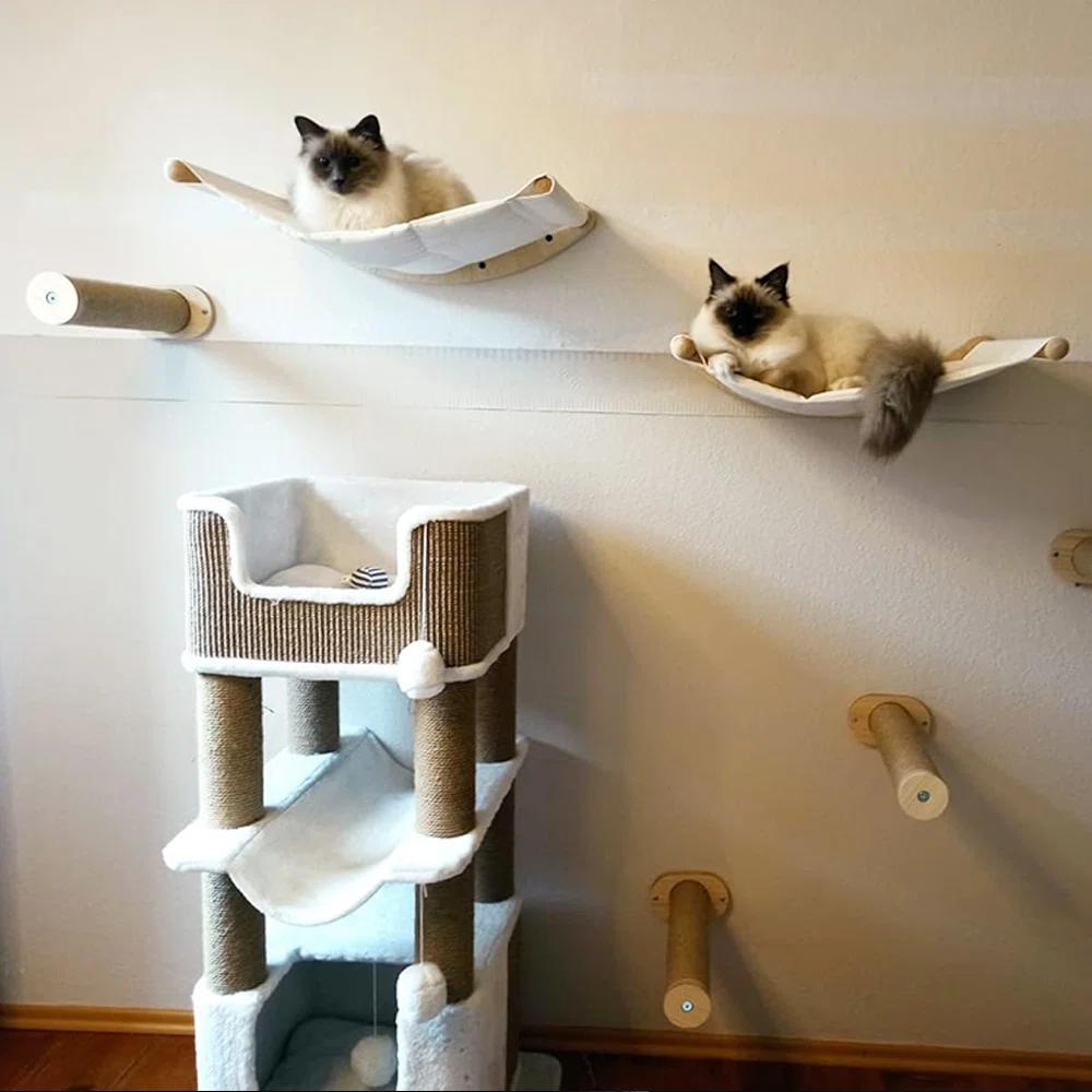 Cat Hammock Bed Wall Mounted Climbing Cats Kitty Bed Funiture Stable Shelf Perches Cat House for Sleeping Playing Accessories