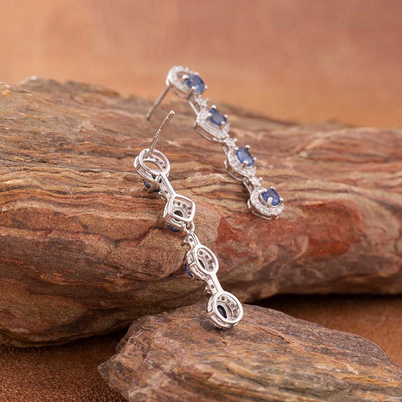 Natural Gemstone Sapphire Stud Earrings Women'S S925 Sterling Silver Colored Treasure Earrings And Ear Jewelry