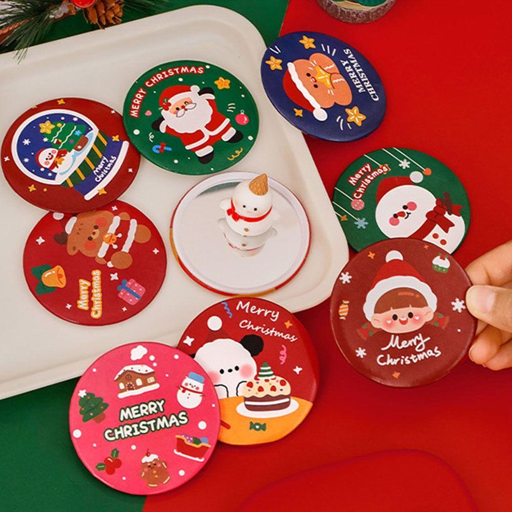 Gift Glass Cartoon Christmas Mirror Easy To Carry Pocket Make-up Mirror Handheld Small Round Mirror Vanity Mirror