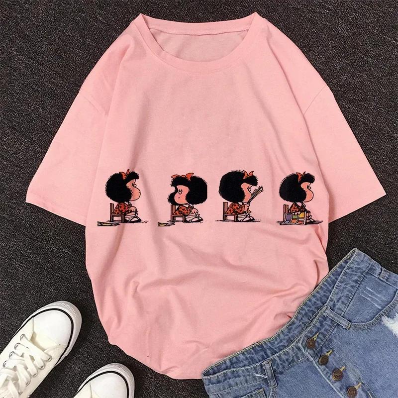 Mafalda Kawaii Graphic Print T-shirt Women Harajuku Aesthetic Pink Tops Y2k Casual Tshirt 2026 Newest Summer Fashion Female T Shirt