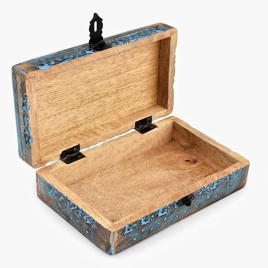 20.32 Cm Wooden Jewellery Storage Box with Tree of Life Design Blue Trinket Organizer with Metal Lock Ideal for Women, Wedding Festival Gifts