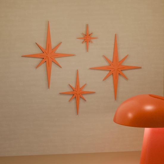 4Pcs Retro Starburst Wall Decoration 3D Printed Mini Mid-Century Starburst Wall Art Home Bedroom Living Room Bathroom Wall Decorative Sign