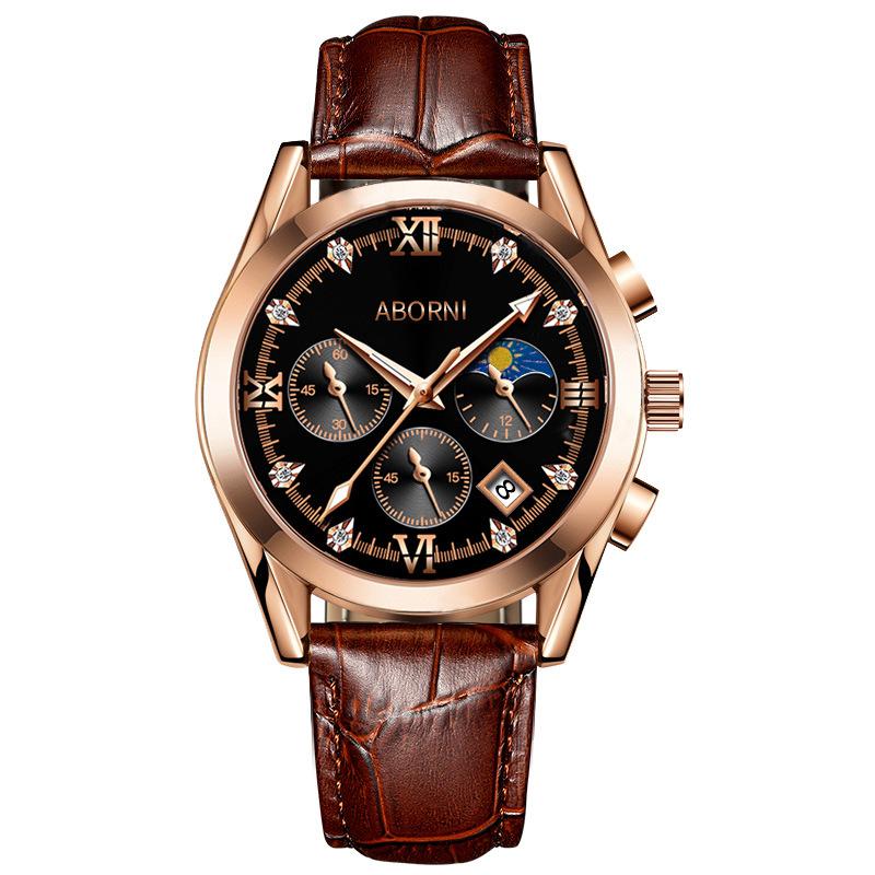 ABORNI Luxus Herren Chronograph Armbanduhr Wasserdicht Leuchtend Herrenuhr Leder Hohe Qualität Sport Herren Quarzuhren