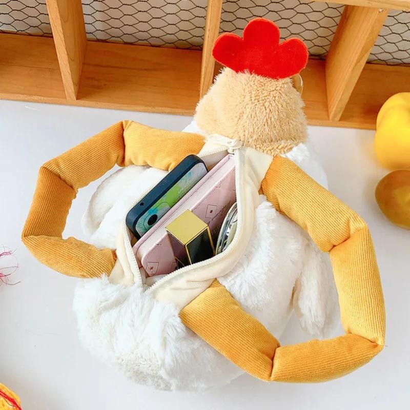 Jouets Peluches Forme Poulet Moche Poule Peluche Sac à Main Mignon Pendentif Poulet Porte-clés Poupée Sacoche Portefeuille pour Femmes Pantoufles Maison