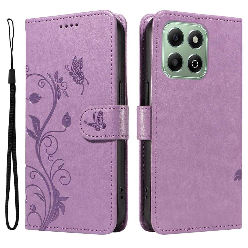 For Honor X6b 4G PU Leather Cases Flower Pattern Wallet Stand Phone Cover with Strap