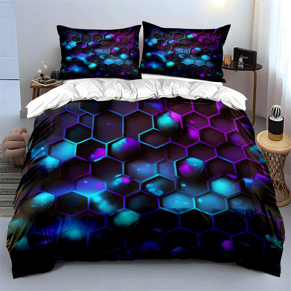Hexagonal Neon Pattern Bedding Bedding Duvet Cover Set Duvet Cover Pillowcases (1 * Duvet Cover 2 * Pillowcases, without duvet insert)