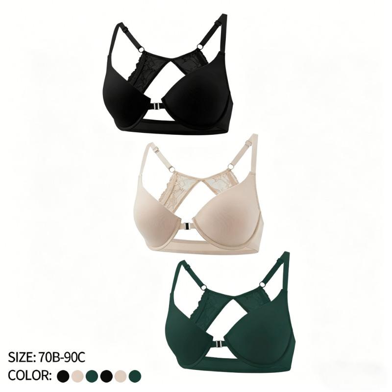 Women Sexy Lace Front Buckle Push Up Minimizer Comfy Beauty Back Bra