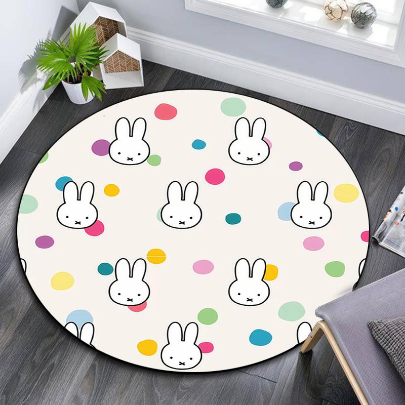 Miffy,Round Area Rug,Carpet Rug for Living Room Bedroom Sofa Playroom Decor,Non-slip Floor Mat