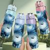 1PC Deep Blue Peony Rose Flower Print 750ml Color Plastic Sports Water Bottle Leakproof Flip Straw Lid Suitable for Sports Office Home Use