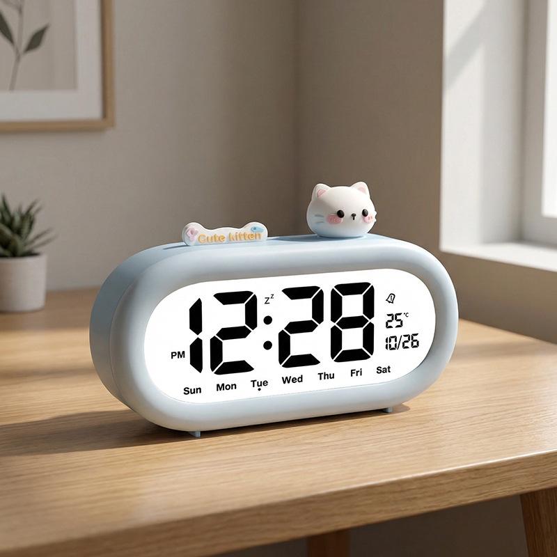 Children's Cartoon LCD Desktop Alarm Clock - Mute, Electronic for Bedroom or Study