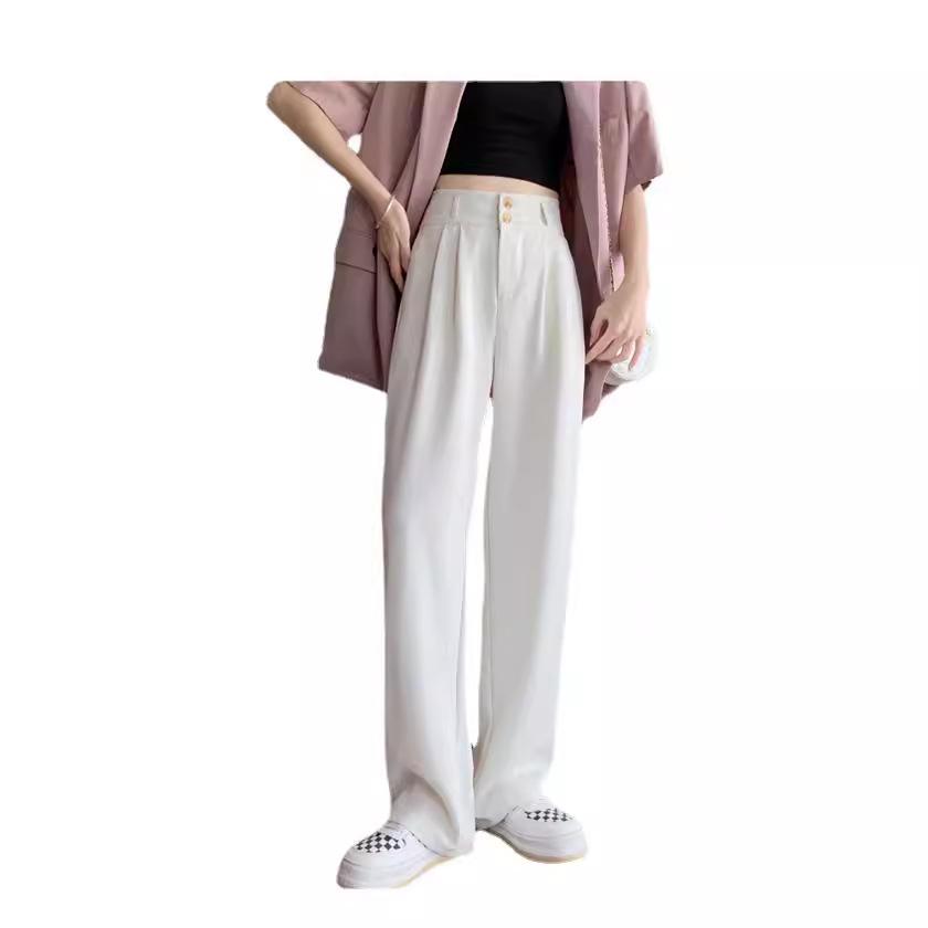 Women's 2025 Spring/Summer High-Waisted White Drape Slimming Wide-Leg Floor-Length Pants