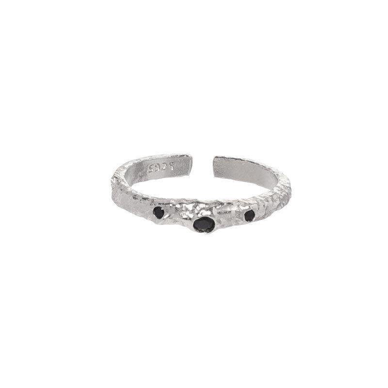 Women s Double Finger Tassel Geometric Lava Ring with Zircon Adjustable