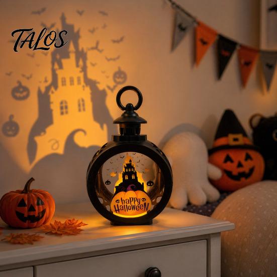 LED Decorative Flame Light Halloween Retro Pumpkin Lantern, Electronic Candle Light, Vintage Festive Lighting Handheld Lamp for Bar Haunted