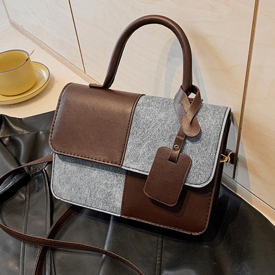 Women PU Leather Shoulder Bag Stylish Crossbody Bag Patchwork Handbag Stylish Top Handle Bag with Detachable & Adjustable Shoulder Strap for Commuting