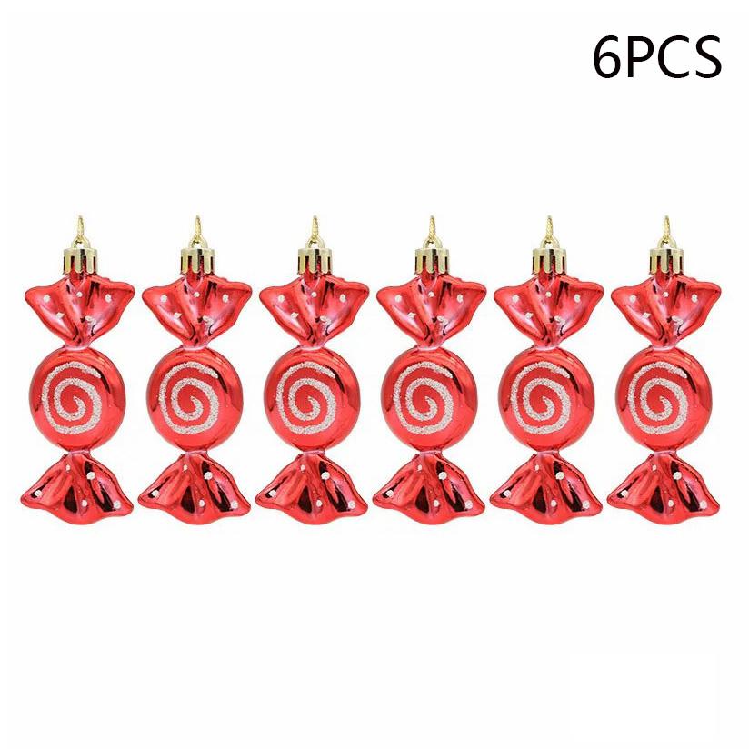 6Pcs Electroplating Plastic Candy Christmas Decoration Flat Candy Shape Xmas Hanging Ornament